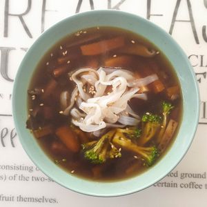 Plato Menú.
Ramen Vegano con pasta Konjac y tofu. at Qi Food in Elche