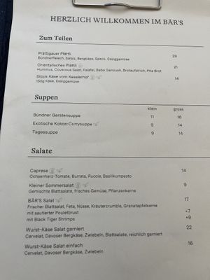 Lunch Menu  at Bär's Café Bistro Lounge in Klosters-serneus