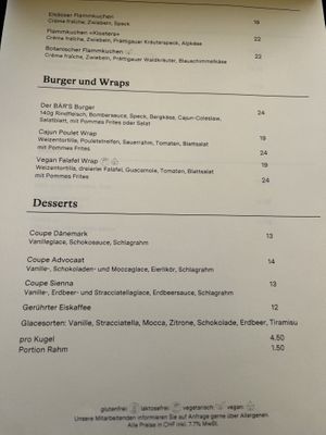 Lunch Menu  at Bär's Café Bistro Lounge in Klosters-serneus