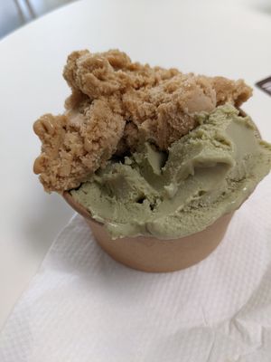 Pistachio and caramel ice cream at Origamy Gelato in Sunrise