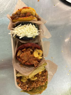 Arepas Jackfruit, black bean , chickpeas and ground meat with red lentils .   at Origamy Gelato in Sunrise