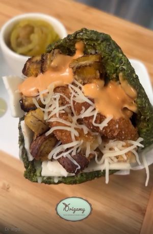 Vegan chicken arepa GF   at Origamy Gelato in Sunrise