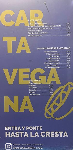 Menu  at Más Que la Cresta in Cadiz