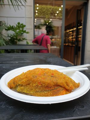 Breaded pumpkin and vegetable at Artisti del Vegetariano in Milan