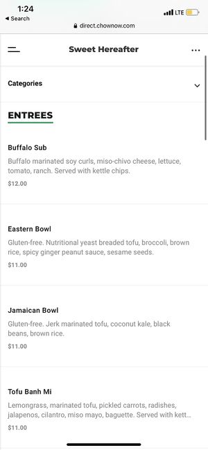 Menu currently  at Sweet Hereafter in Portland