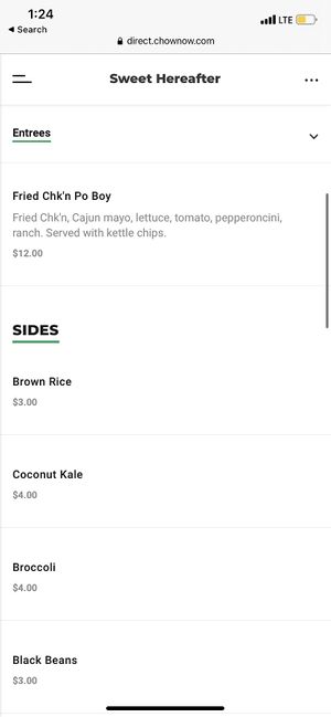 Menu currently  at Sweet Hereafter in Portland