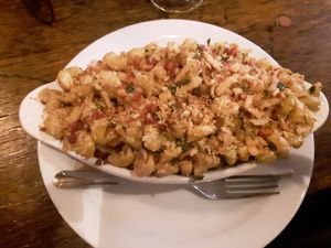 Mac comes with crispy onions and bac'n at Sweet Hereafter in Portland