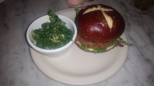 Pretzel burger with coconut kale at Sweet Hereafter in Portland