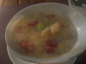Sa Kou tapioca in coconut milk with fresh fruit  at Le Jardin Thailandais in Dakar