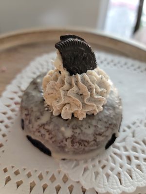 Vrgan and gf Chocolate donut with cookies and cream buttercream at The Sweet Vegan  in Lakeland