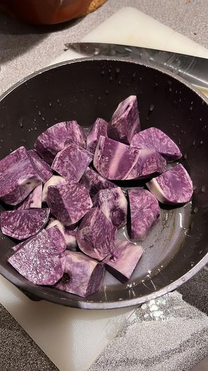 Purple potatoes (salad blues) available from the shop    at The Gull's Grocery in Edinburgh