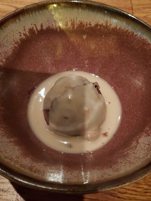 Chocolate sorbet with "magic" tahini shell. Very good and very chocolatey. at Girl & The Goat in Chicago