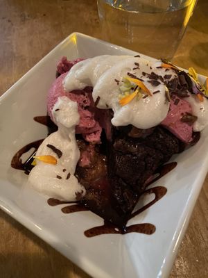 Brownie with beet ice cream   at Plant in Asheville