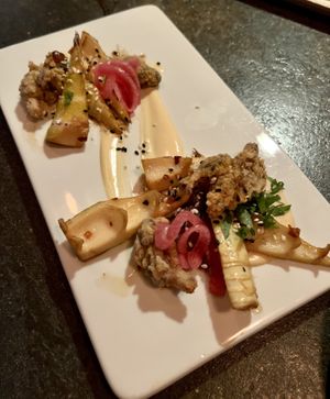 Fried morels with bamboo shoots and spicy mayo   at Plant in Asheville