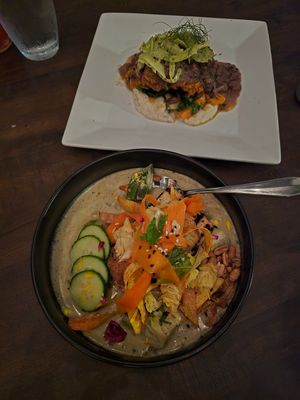 seitan marsala (top), curry (Bottom) at Plant in Asheville