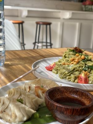 Gyoza and pesto pasta   at Juju in 