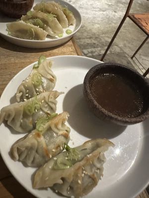 Dumplings oyster mushroom & sesame broccoli  at Juju in 