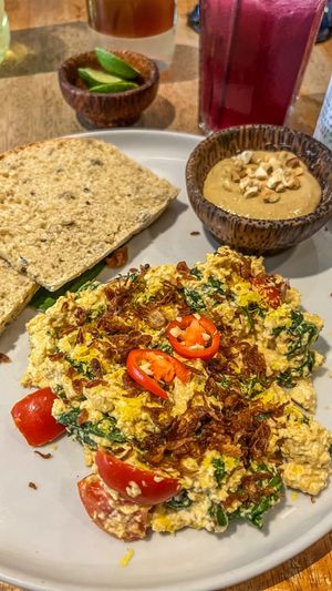 Scrambled tofu with peanut butter bread  at Juju in 
