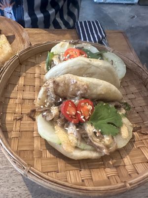 Bao buns with hoisin pulled mushroom   at Juju in 