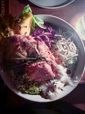 Poke bowl by candlelight because the power was out 🕯️   at Juju in 