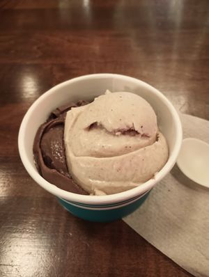 Chocolate banana cream and cinnamon oat milk. at The Hop in Asheville