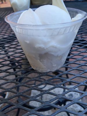 Half chai (coconut milk) half cinnamon (cashew milk) at The Hop in Asheville