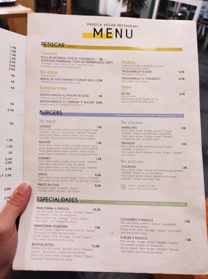 Menu at Guará in Vila Nova De Gaia