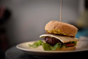 no animals were harmed in the making of our burgers... at Slaughterhouse Vegan in Calangute