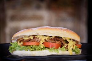 cruelty free smokey bbq flavoured sammich! at Slaughterhouse Vegan in Calangute