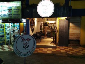 Front of the café at Slaughterhouse Vegan in Calangute