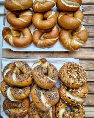 Classic bagels and everything seasoning bagels  at Bandit Bakery in Aberdeen