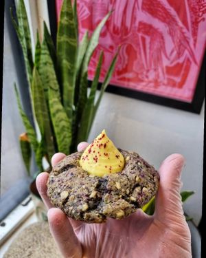 Blueberry cookies with a lemon curd filling  at Bandit Bakery in Aberdeen