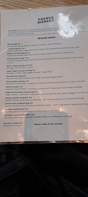 Menu (October 2024) at French Monkey in Glasgow