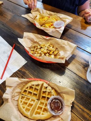 All vegan: waffle, griddle potatoes and breakfast tacos at Bedrock Eats & Sweets in Memphis