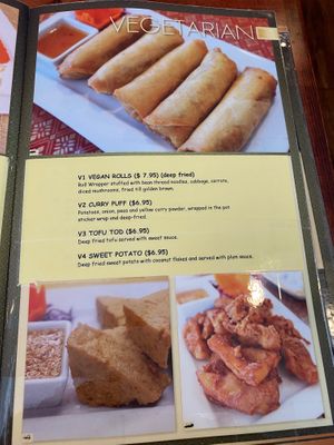 Vegetarian appetizer menu section at Thai Chili in Reno