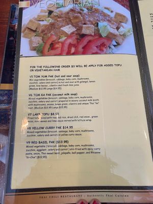 vegetarian menu  at Thai Chili in Reno