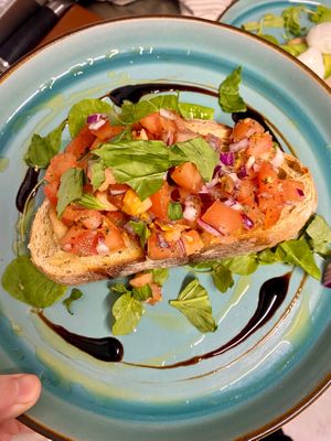 Vegan - confit garlic bruschetta  at No8 High St  in Inverurie
