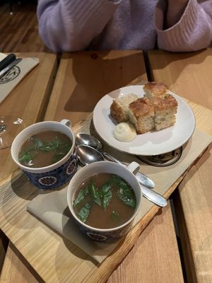 Foccacia with their own broth  at Bistro Vilja in Tampere