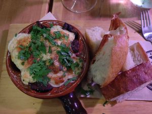 Vegan snail pan with blue vheese at Bistro Vilja in Tampere