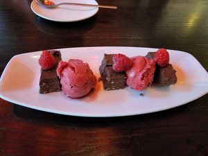 A brownie \ sherbet dessert thing. it was good. at Blue Sushi Sake Grill in Chicago