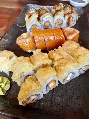 Back to front: Shiitake To Me, Cowgirl, Crunchy Cabbage  at Blue Sushi Sake Grill in Chicago