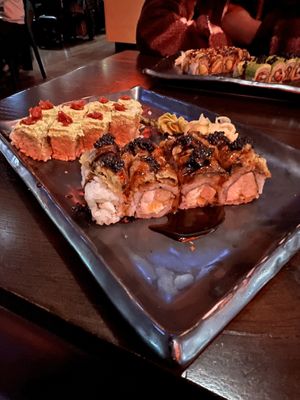 Eden roll (left) vegan black dragon roll (right)   at Blue Sushi Sake Grill in Chicago