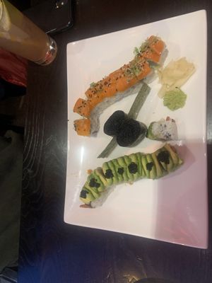 Vegan Philly roll, tobiko caviart, and green goddess roll (all gluten free)  at Blue Sushi Sake Grill in Chicago