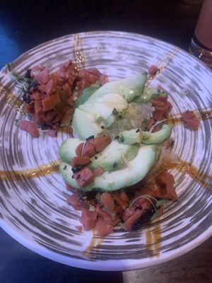 Tuna tower post digging in  at Blue Sushi Sake Grill in Chicago