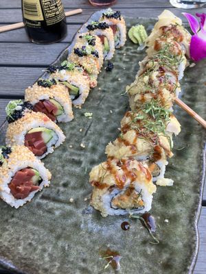 Spicy kaluna crunch and cowgirl rolls   at Blue Sushi Sake Grill in Chicago