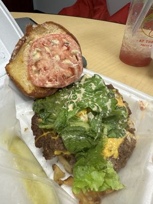 Vegan sauce on fleekin vegan burgerr  at Steady Eddy's Cafe at the Market in Flint