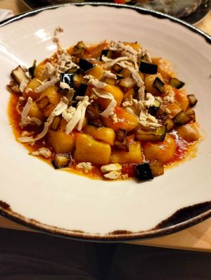 pumpkin gnocchi with eggplant and tomato sauce at La Gastrobottega Di Giuseppe in Calpe
