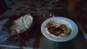 Hummus with lavash bread at Soul Kitchen Yerevan in Yerevan