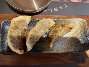 Pan-fried mushroom and truffle mandu  at Kimchee Restaurant in North London