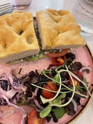 Chicken and pesto focaccia   at Plant Blonde in Glasgow